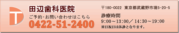 お電話でのお問い合わせは0422-51-2400 診療時間 9:00～13:00/14:30～19:00